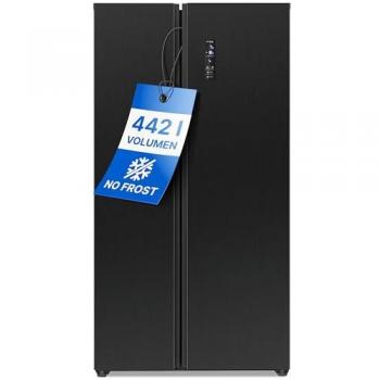 Frigorífico Americano Side-by-Side Bomann SBS 7344, NoFrost, 442L, Negro, Pantalla LED y Alarma