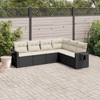 6-Piece Black Poly Rattan Garden Sofa Set with Cushions