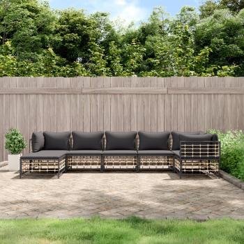7-Piece Anthracite Poly Rattan Garden Lounge Set with Cushions