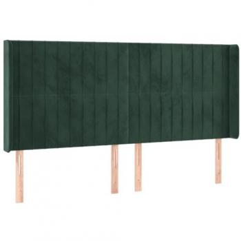 Cabecero con LED de terciopelo verde oscuro 203x16x118/128 cm