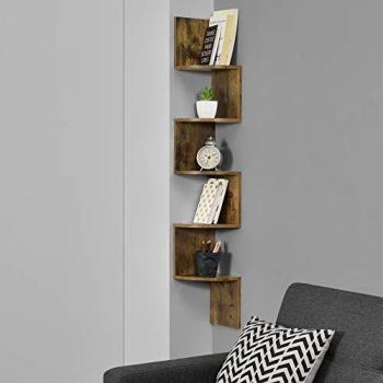Estantería de Pared Zig Zag Retro - 123 x 19,5 x 19,5 cm - Color Nuez Mate - 5 Estantes en MDF