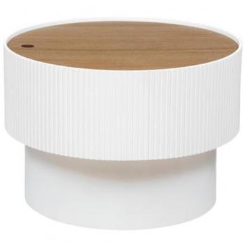 Mesa redonda auxiliar de madera con tapa Enola - Mesa baja de diseño moderno, fabricada en madera, con una elegante tapa redonda, ideal para salones y espacios contemporáneos