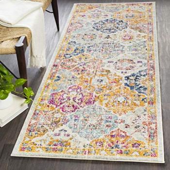 Alfombra Vintage Oriental SICILY 152x90 cm, Corto Pelo, Estilo Boho Multicolor/Naranja