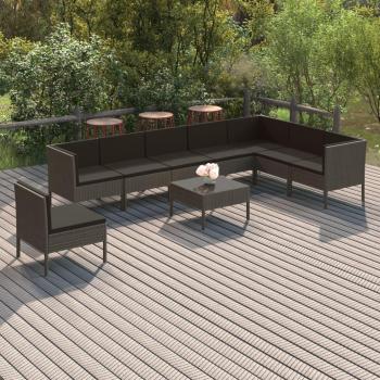 9-Piece Grey Poly Rattan Garden Lounge Set with Cushions