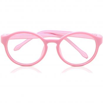 SmartBuy Kids Round Full Rim Plastic Prescription Glasses - Pink - Size 46 - Blue Light Block Available - Free Lenses