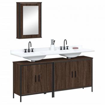 Set de muebles de baño 3 piezas madera contrachapada roble marrón