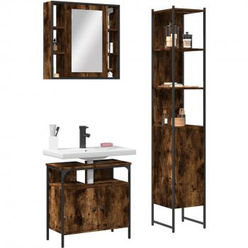Set de Muebles de Baño 3 Piezas en Madera Contrachapada Roble Ahumado