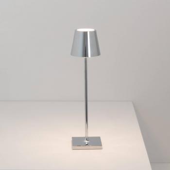 Lámpara de Mesa LED Poldina Micro Brillo de Cromo, recargable y regulable