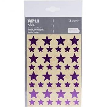 APLI - Bolsa de pegatinas estrella holográficas, color lila 3 hojas