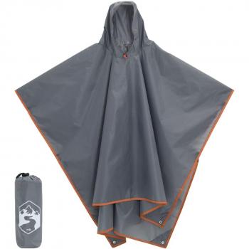 2-in-1 Rain Poncho with Hood - Grey and Orange 223x145 cm