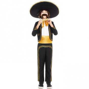 Disfraz de Mariachi Charro negro y dorado para niño