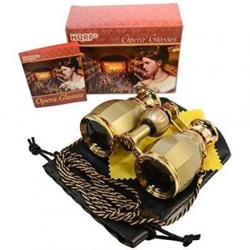 HQRP Prismáticos de ópera/Binocular de Teatro de Estilo Antiguo 4 x 30 Dorado con Cadena Dorada