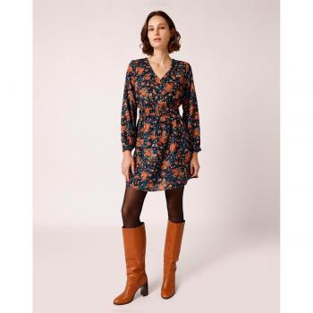Naf Naf - Vestido corto de mujer con manga larga, estampado floral y acabado en puño