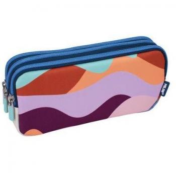 Estuche Escolar Milan The Fun Multicolor con Triple Compartimento y 3 Cremalleras, Dimensiones 22x11x6.5 cm