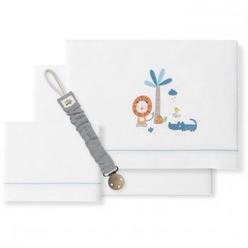 Sábanas Cuna Bebé Algodón 100 % Leon Palmera + Regalo Chupetero Interbaby