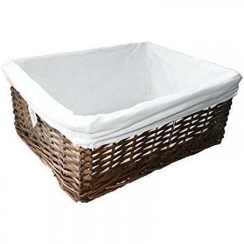 Cesta de Almacenamiento de Mimbre marrón Woodluv con Forro de Tela Blanca Cesto de Navidad - Grande