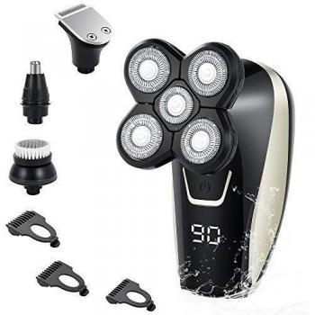 5 IN 1 Húmedo & Seco Afeitadora eléctrica para Hombre,4D cabeza y Barba Electrica Maquinilla De Afeitar,5 Cabezas Rotativa,Afeitadora Cabeza Calva,Depiladora Corporal Impermeable USB Recargable