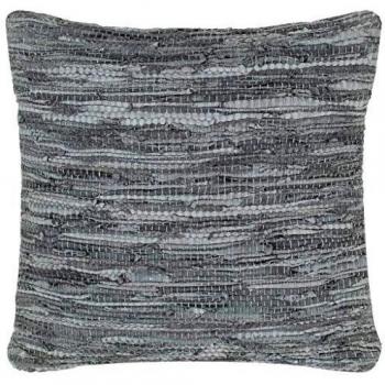 vidaXL Cojín Decoración Cama Sofá Salón Silla Sillón Diseño Original Estilo Chindi Retro Vintage Funda Extraíble Cuero Trenzado + Reverso Algodón Gris