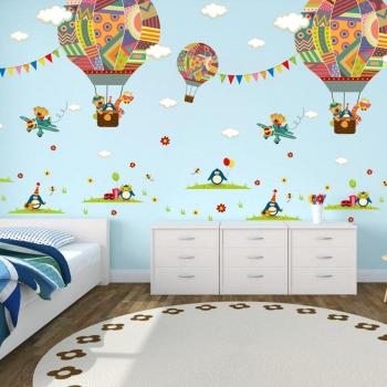 ElecMotive 2 Piezas Globos Aerostáticos de Animales Vinilo Pegatinas Decorativas Adhesiva Pared Dormitorio Salón Guardería Infantiles Niños Bebés