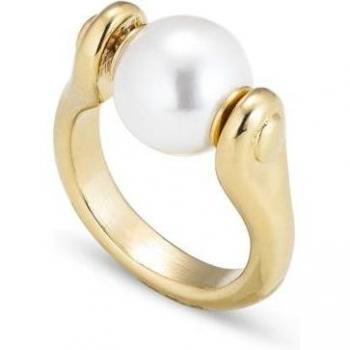 UNO de 50 Gold-Plated Metal Alloy Ring with Small Pearl - Elegant Pearlmoon Design