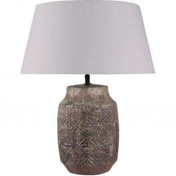 Lámpara de mesa Lindby Aelith, Ø 40 cm, marrón, cerámica, E27, tradicional en gris hecho de textura, tela, tejido y seda para salón y comedor (1 llama)