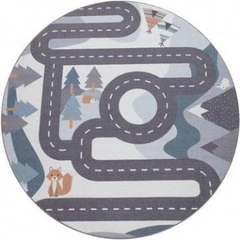 Alfombra Infantil Juego Motivo Calles Animales Crema Ø 200 cm Redondo