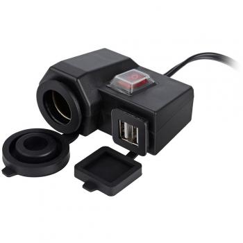 TurnRaise Impermeable 5V / 2.1A Dual USB Salida Moto Adaptador Cargador USB Carga Sistema Eléctrico con la Toma del Mechero de Coche DC 12V