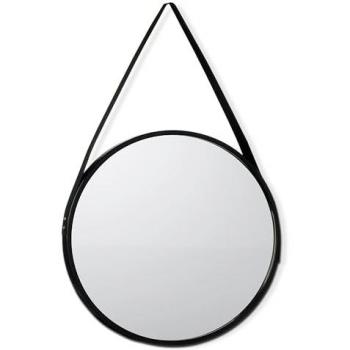 Espejo Redondo de Pared Negro 45x45 cm con Asa, Polipropileno y Cristal para Decoración del Baño y Hogar