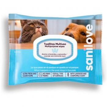 Sanicat Sanilove Toallitas Húmedas Higiénicas Multiusos Lavanda y Camomila para Mascotas 40 Unidades
