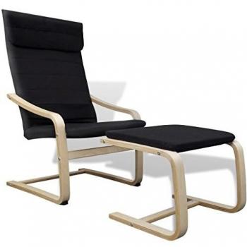 vidaXL Sillón curvado de madera, negro con reposamanos y reposapiés