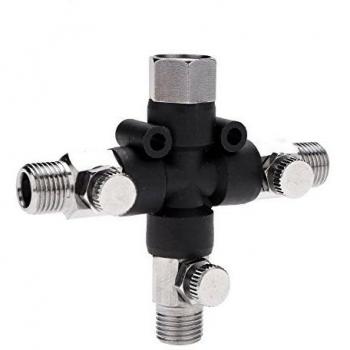 KKmoon 3-Vias Manguera de Aire de Colector de Divisor Accesorios de Aerógrafo 1/8  Uso Múltiple con Ajuste de Válvula Perilla