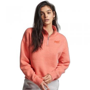 Superdry Women's Vintage Logo Henley Sweatshirt in Coral, Size XL