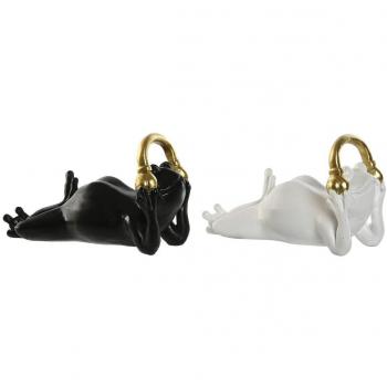 Figura Decorativa Rana Blanco Negro Dorado 25 x 13 x 15 cm (2 Unidades)