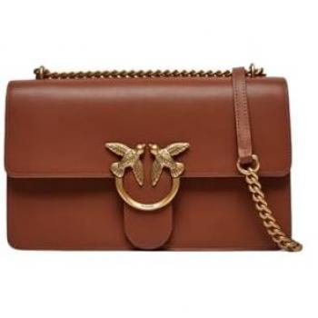 Pinko Love One Classic Leather Shoulder Bag, Brown, One Size