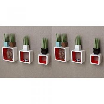 vidaXL 6X Estanterías de Cubos Pared Blanco y Rojo Decoración Librería Diseño