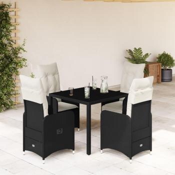 5-Piece Black Poly Rattan Garden Bistro Set with Cushions