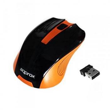 Ratón Inalámbrico Approx Eco APPWMEO Óptico 2.4GHz, 1200DPI, Alcance hasta 10M con Nano Receptor USB Plug and Play en Color Naranja/Negro