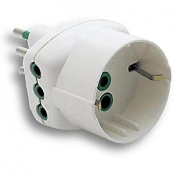 Adaptador triple 10A con 2 tomas italianas y 1 Schuko, modelo 82210