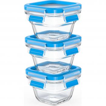 Set de 3 Recipientes Herméticos de Cristal Emsa Clip & Close - Redondos, Apilables, Cierre Hermético, Polipropileno Higiénico, Libre de BPA, Apto para Congelador y