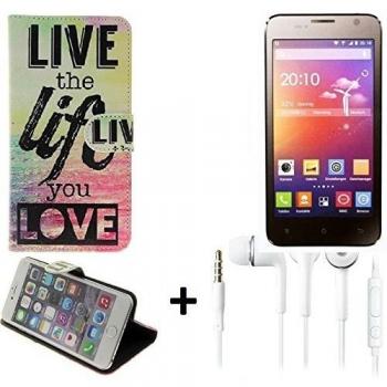 360° Funda Smartphone para Phicomm Energy M+, 'live the life you love' + auriculares | Wallet case flip cover caja bolsa Caso Monedero BookStyle - K-S-Trade