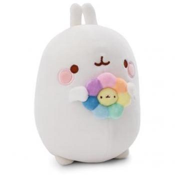 Peluche Molang con Flor Arcoíris de 24 cm en Caja de Regalo - Juguete Hecho de Suave Tejido Peludo para Abrazar y Jugar, Ideal para Niños y Adultos