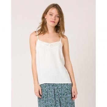 Naf Naf - Top de mujer de tirantes ajustables con bandas de encaje y acabado puntilla, detalle de 3 pequeños pliegues en el pecho
