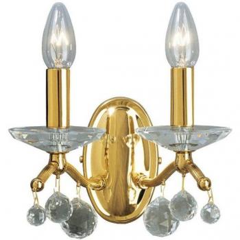 Aplique de cristal CARMEN 2 Oro 24 Kilates, Lámpara de pared clásica con forma de vela, acabado en oro pulido, 2 bombillas E14