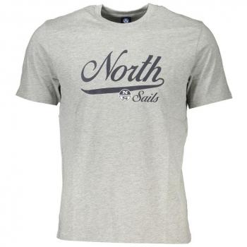 North Sails Gray Cotton T-Shirt - XL, Male, Print Logo, Round Neck