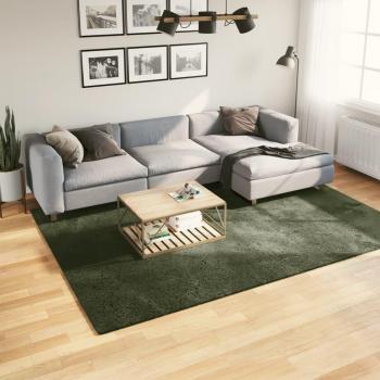 Alfombra corta lavable de madera verde HUARTE, alfombra de pelo corto suave y lavable, color verde bosque, dimensiones 200x280 cm