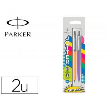 Parker Jotter Originals bolígrafos | Colección de Pop Art | caléndula y morado glacial con detalles cromados | punta mediana | tinta azul | 2 unidades