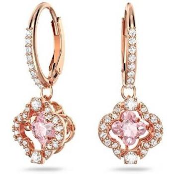 Swarovski Pendientes Sparkling Dance para Mujer, con Baño Tono Oro Rosa, Cristal Rosa Flotante, Trébol