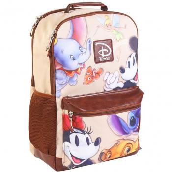 Mochila Casual Técnica Disney 100 Aniversario - Color Marrón - Dimensiones 29,5x45x16 cm - Material Poliéster - Bolsillo Lateral y Asas Ajustables - Estamp