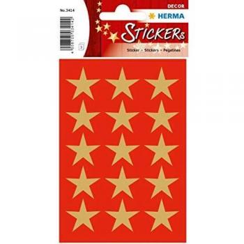 Etiquetas Decorativas HERMA 3414, Estrellas Doradas, Ø 22 mm, 45 Piezas en 3 Hojas