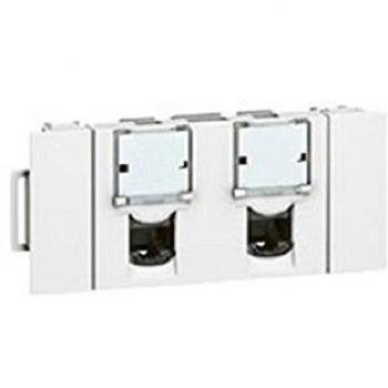 Toma doble RJ45 Cat6 FTP especial para canaleta Mosaic con clip directo - blanco